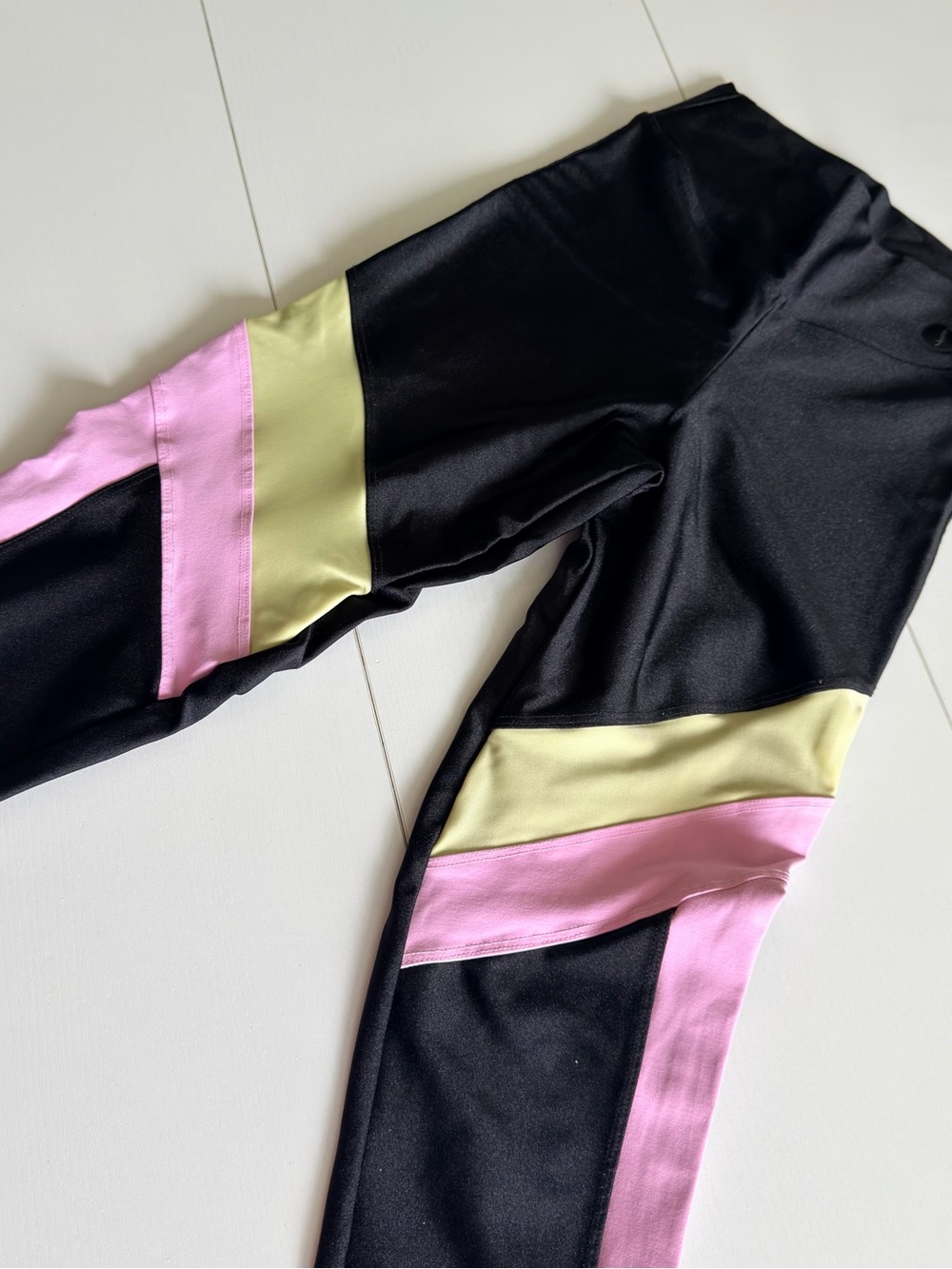 Kids Black Leggings with Pink & Pale Yellow Colorblock